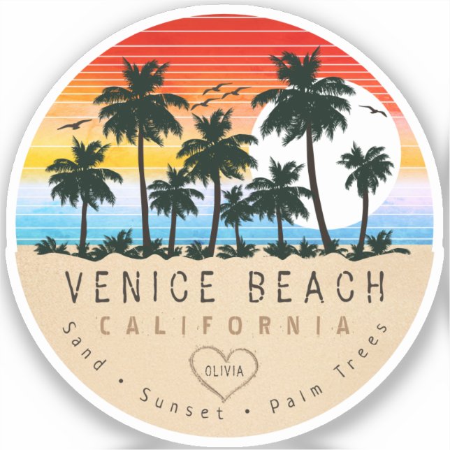 Venice Beach California Retro Palm trees Souvenir Sticker (Front)