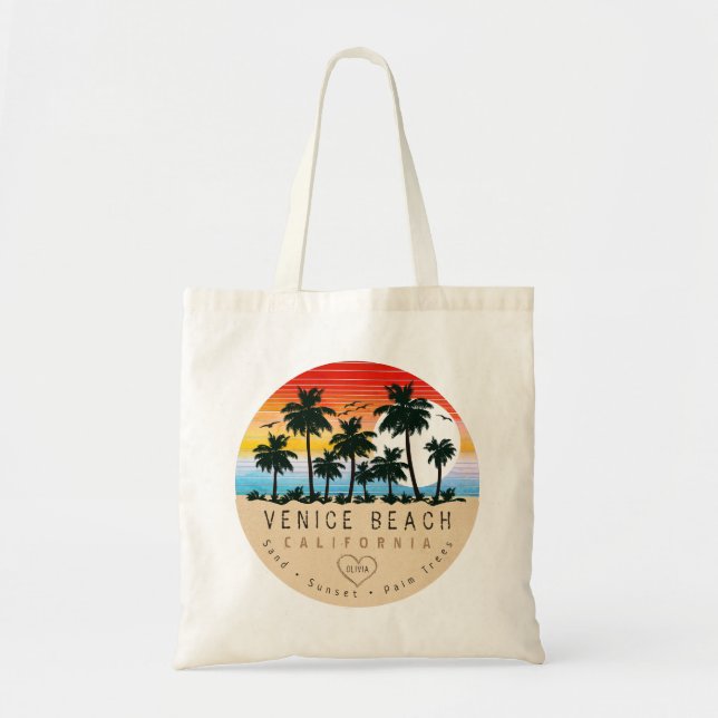 Venice Beach California Retro Palm trees Souvenir Tote Bag (Front)