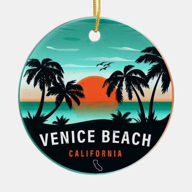 Venice Beach California Retro Sunset Souvenirs 60s Ceramic Ornament (Front)