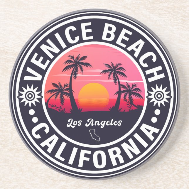 Venice Beach California Retro Sunset Souvenirs 60s Coaster (Front)