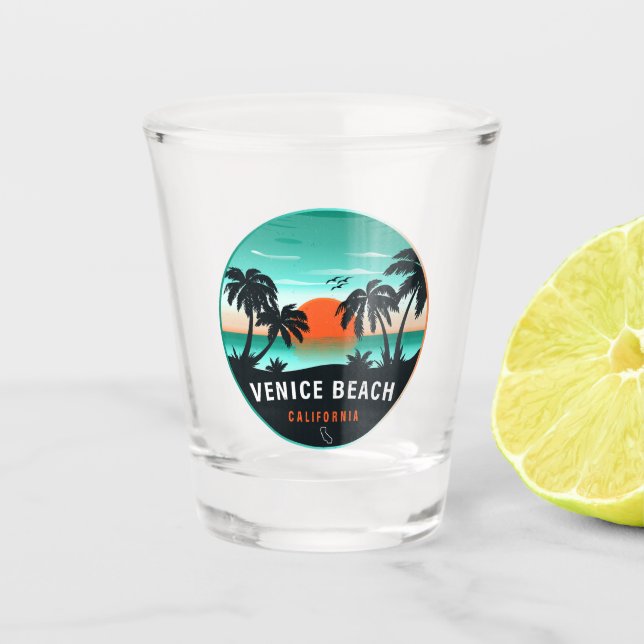 Venice Beach California Retro Sunset Souvenirs 60s Shot Glass (Front)