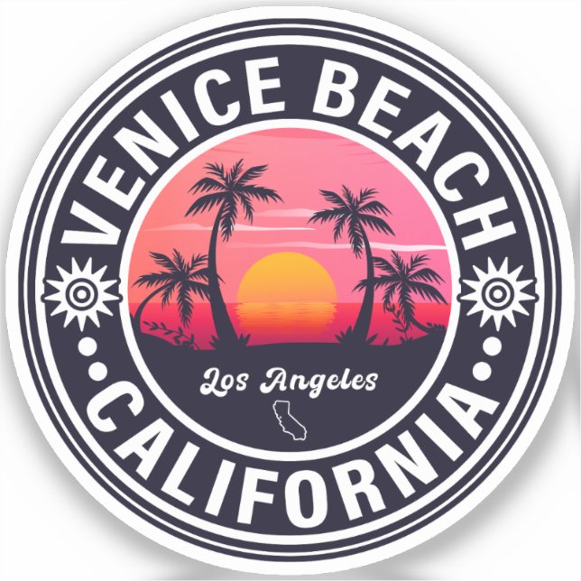 Venice Beach California Retro Sunset Souvenirs 60s Sticker (Front)