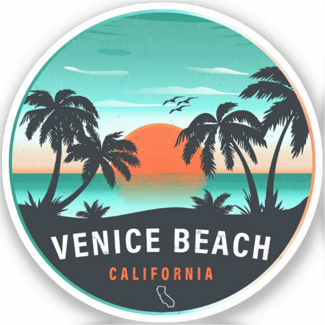 Venice Beach California Retro Sunset Souvenirs 60s Sticker (Front)