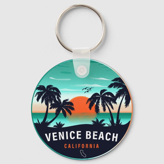 Venice Beach California Retro Sunset Souvenirs 80 Keychain (Front)