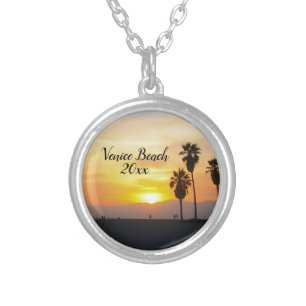 Venice Beach California Sunset Souvenir Silver Pla Plated Necklace