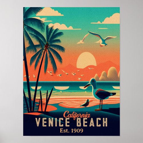Venice Beach California Sunset Souvenirs 1950s Poster