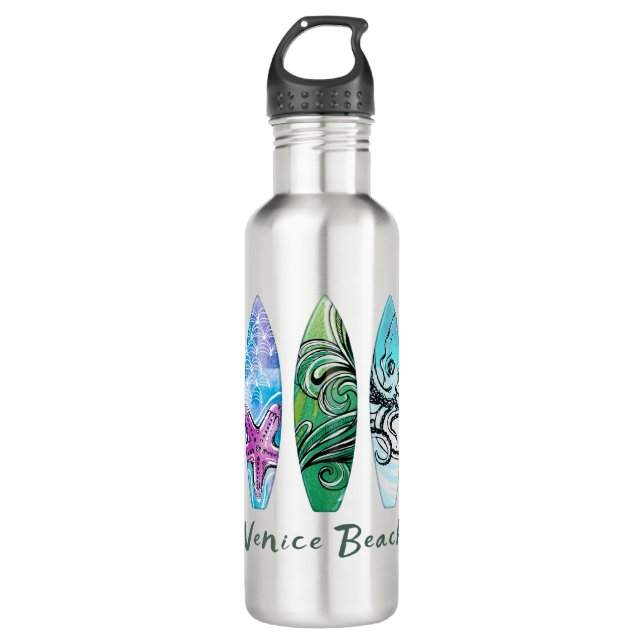 Venice Beach California Surfboards   Stainless Steel Water Bottle (Front)