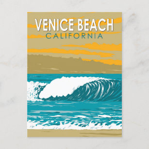 Venice Beach California Travel Art Vintage Postcard