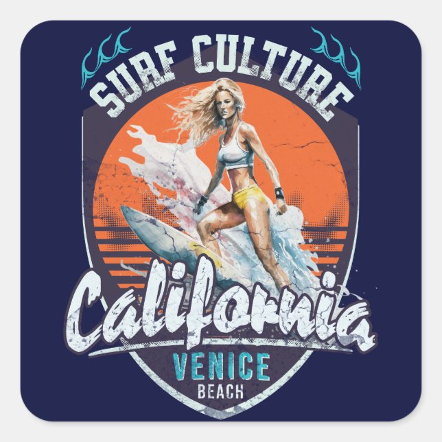 Venice Beach California Vintage Summer Square Sticker (Front)