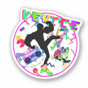 Venice Beach & English Bulldog 90s Neon Colors Sticker