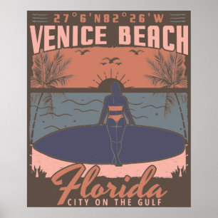 VENICE BEACH FLORIDA - SURFING GIRL. POSTER