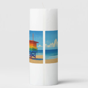 Venice Beach Rainbow Lifeguard Stand Pillar Candle