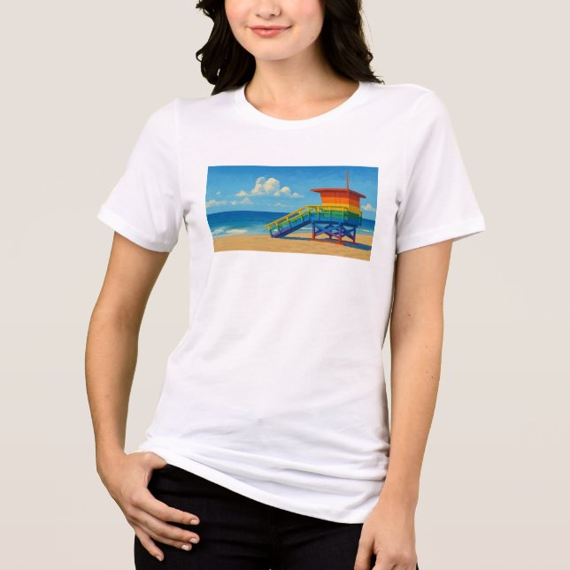 Venice Beach Rainbow Lifeguard Stand Tri-Blend Shirt (Front)