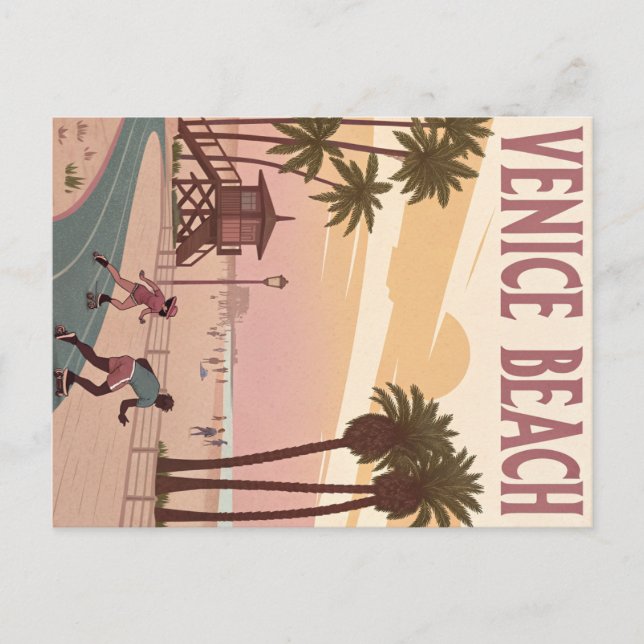 Venice Beach Skaters in Retro Postcard (Front)