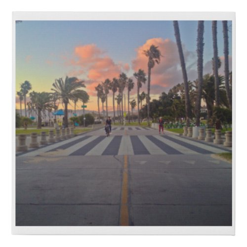 Venice Beach Sunset Bike Path Pink Cloud Palms Faux Canvas Print