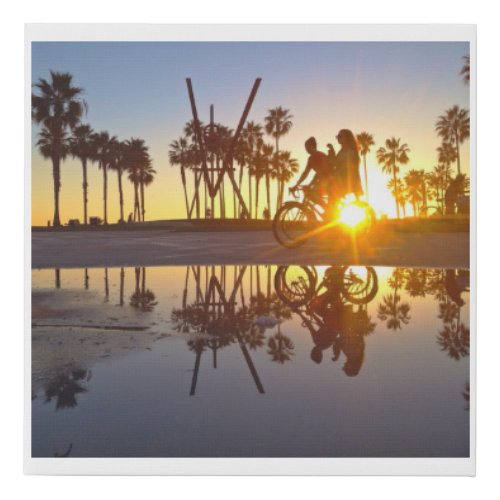 Venice Beach Sunset Bikes Reflection Bike Path Faux Canvas Print