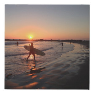 Venice Beach Sunset Summer Surfer Waves Faux Canvas Print