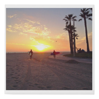 Venice Beach Sunsets Surfers and Palm Trees Faux Canvas Print