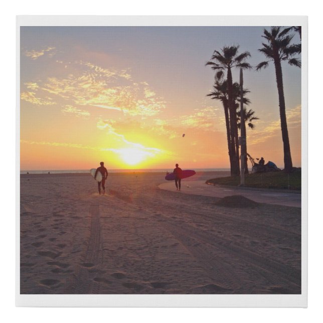 Venice Beach Sunsets Surfers and Palm Trees Faux Canvas Print (Front)