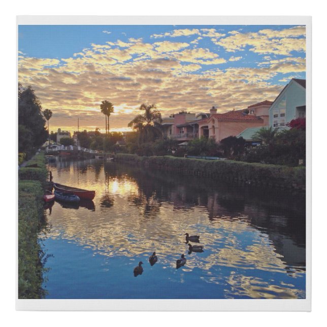 Venice Beach Sunsets Venice Canals Reflection Duck Faux Canvas Print (Front)