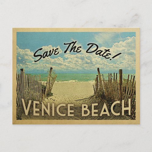 Venice Beach Vintage Save The Date Announcement Postcard