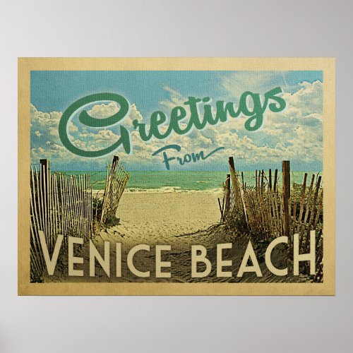 Venice Beach Vintage Travel Poster