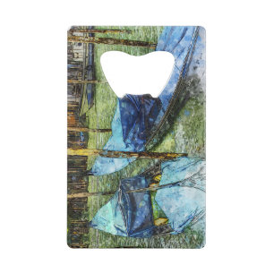 Venice Blue Gondolas Painting Credit Card Bottle Opener