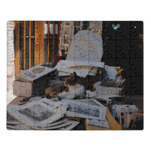 Venice Bookstore Cat Jigsaw Puzzle