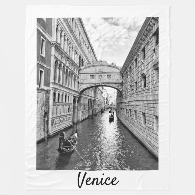 Venice Bridge of Sighs black white with gondolier Fleece Blanket | Zazzle