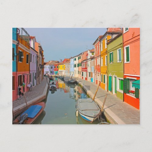 Venice Burano island canal small colored houses Postcard