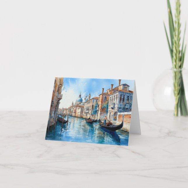 Venice Canal and Gondola Watercolour Painting.  Card (Front)