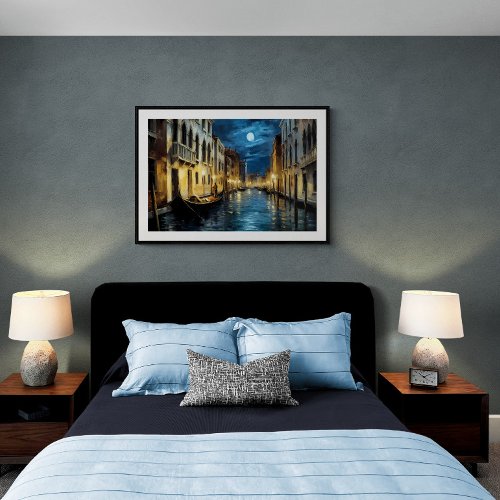 Venice canal at night oil painting  Ai Poster