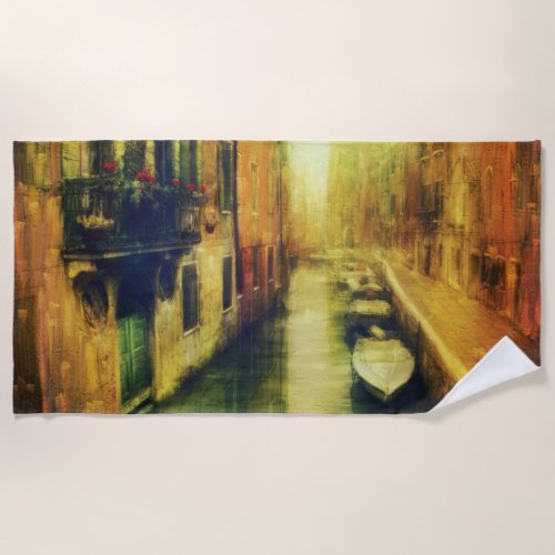 Venice Canal Balcony Painting Beach Towel