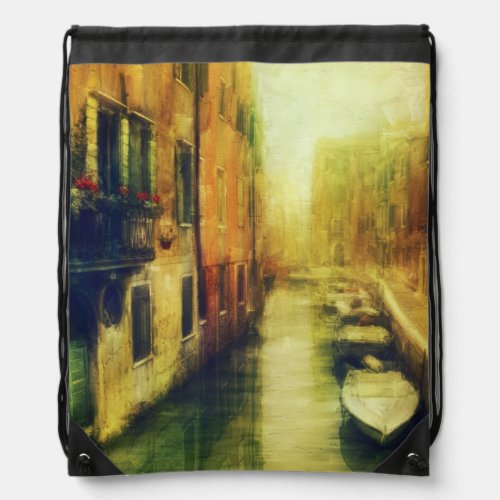 Venice Canal Balcony Painting Drawstring Bag