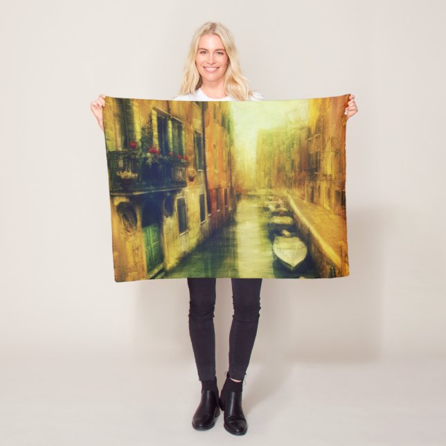 Venice Canal Balcony Painting Fleece Blanket (In Situ)
