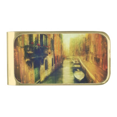 Venice Canal Balcony Painting Gold Finish Money Clip