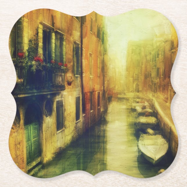 Venice Canal Balcony Painting Paper Coaster (Front)