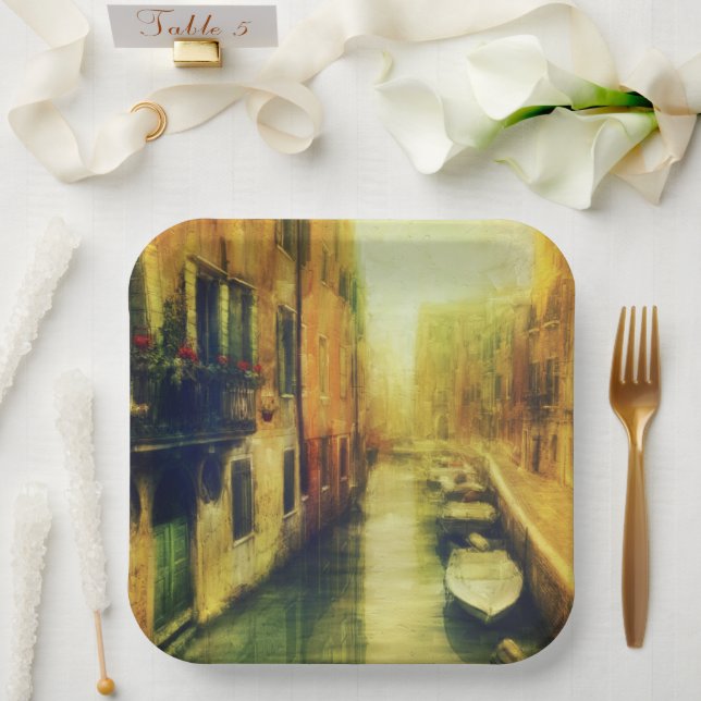 Venice Canal Balcony Painting Paper Plates (Wedding)