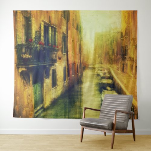 Venice Canal Balcony Painting Tapestry