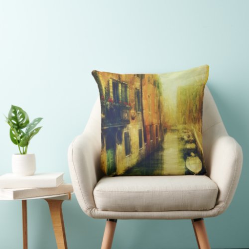 Venice Canal Balcony Painting Throw Pillow