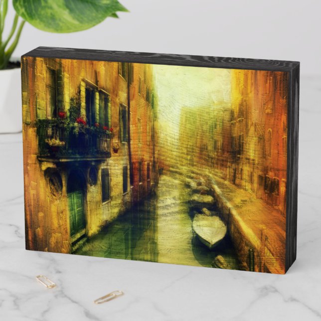 Venice Canal Balcony Painting Wooden Box Sign (In Situ Horizontal)