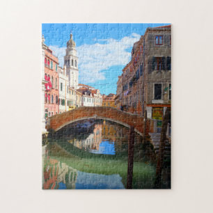 Venice Canal bridge & Italian tower, Italy Jigsaw Puzzle