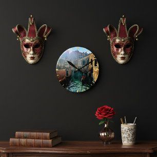 Venice Canal Gondola Italian Architecture Photo Round Clock