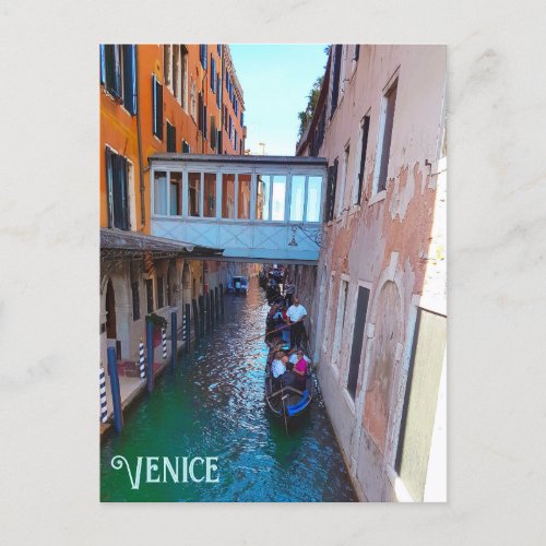Venice Canal Gondolas Covered Skywalk Palazzos Postcard
