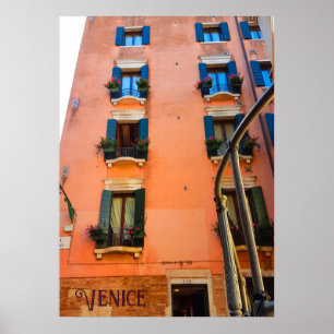 Venice Canal Living Windowsill Flowers Photography Poster