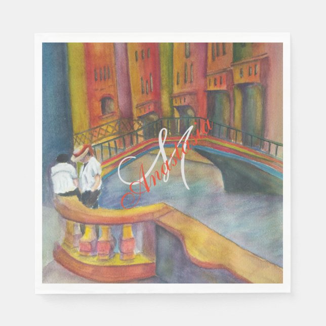 VENICE CANAL MONOGRAM PARTY NAPKINS (Front)