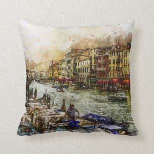 Venice Canal Scene Painting Throw Pillow