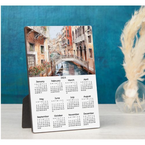 Venice Canal Watercolor View 2024 Calendar Plaque