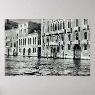 Venice Canal Waterway Italy Black & White Building Poster