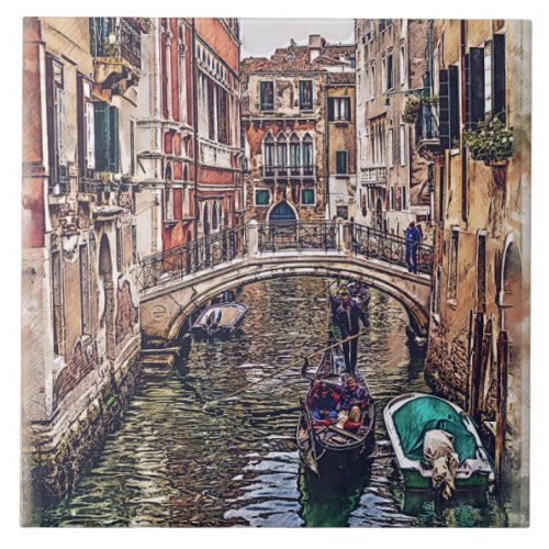 Venice canal with houses and gondola Italy Ceramic Tile